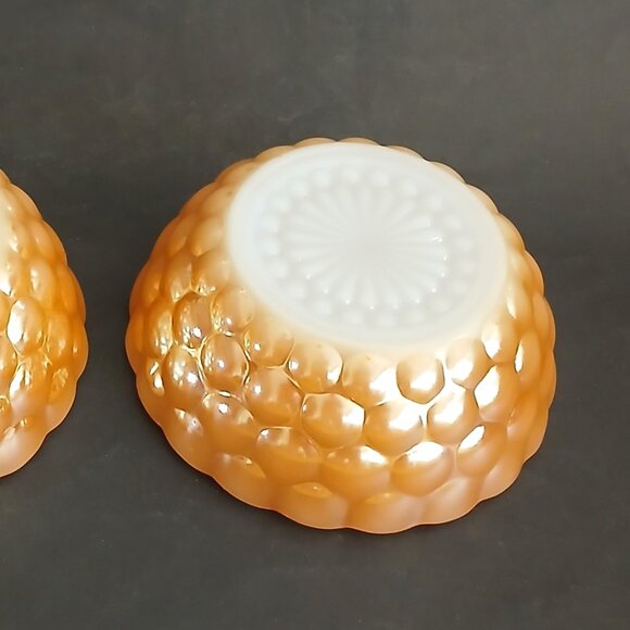 1950s Fire King Anchor Hocking PEACH LUSTRE Bubble 2 Bowls - Picture 5 of 9